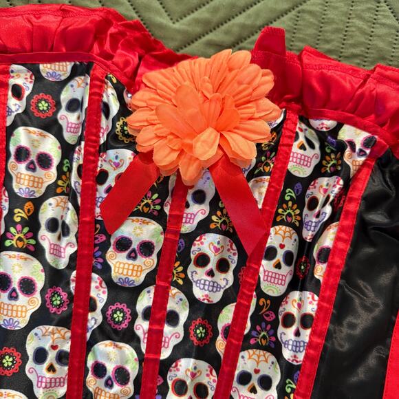 NEW Day of the Dead Skulls Halloween Cosplay Corset Costume Med - Picture 4 of 6